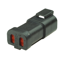 Deutsch DT04-4P-CE03 Stecker - 4-poliges Stiftgehaeuse Deutsch DT-Serie mit reduziertem Dichtungsdurchmesser (E-Seal) und Endkappe, schwarz